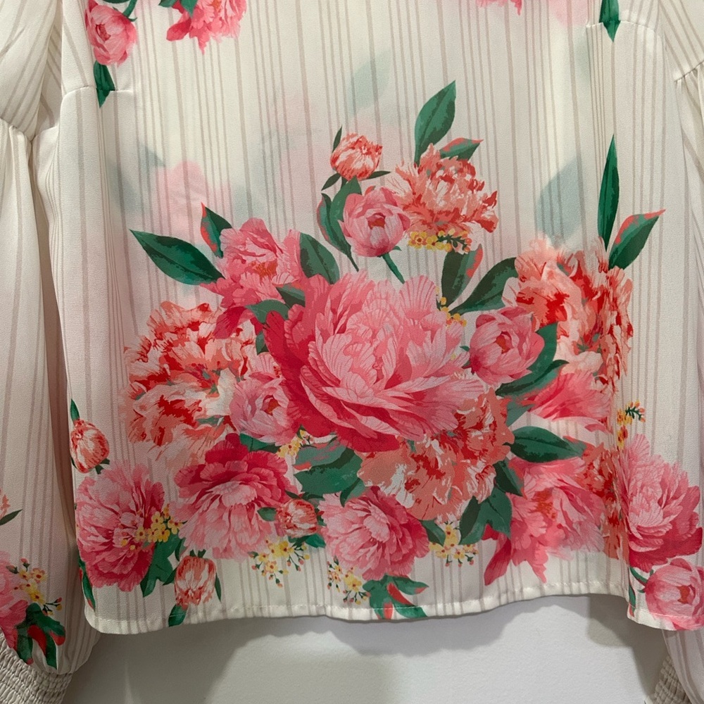 Jealous Tomato Pink and White Floral Blouse Sz L - Picture 2 of 6